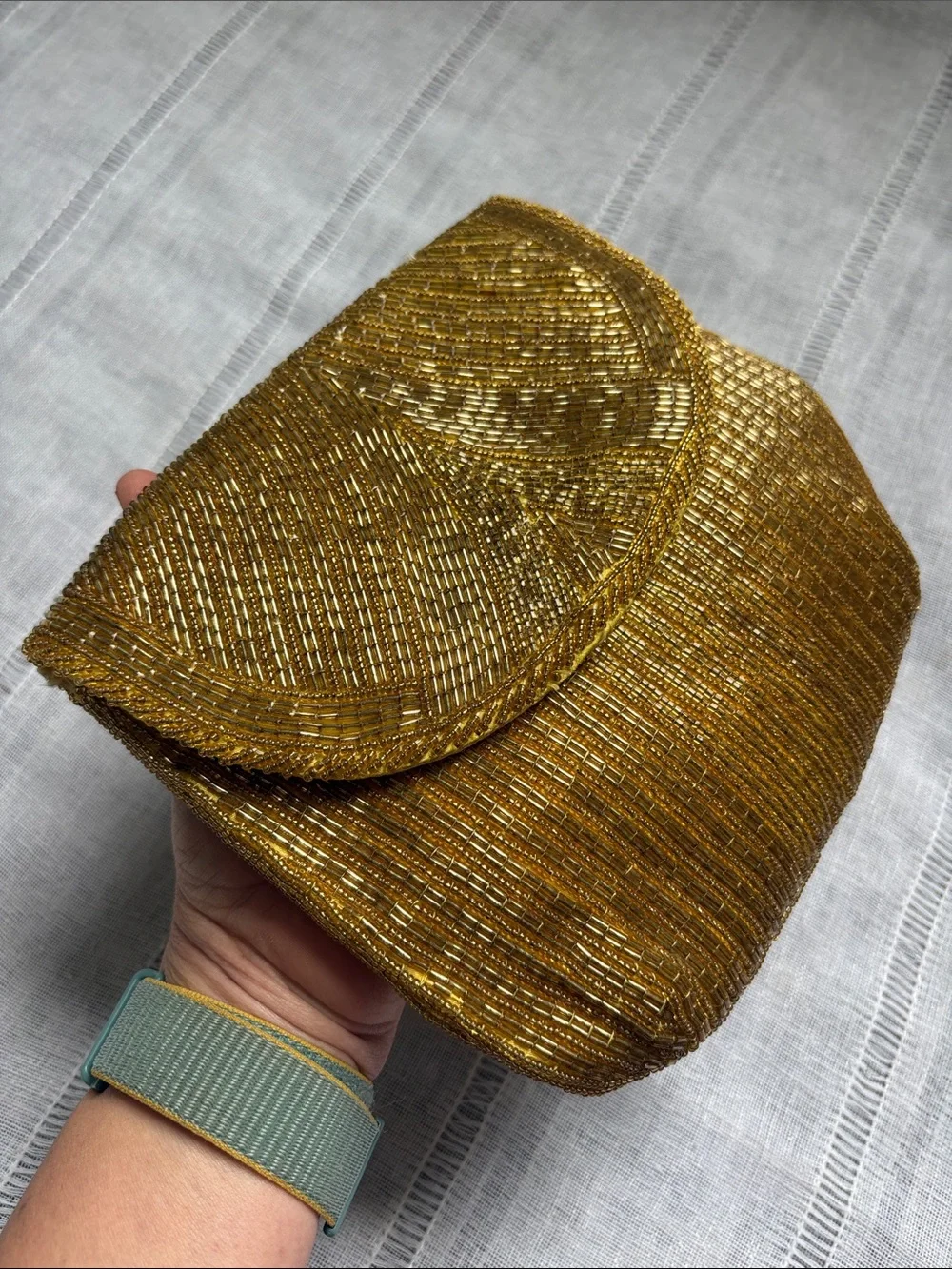 Tiffany Vintage Gold Beaded Lotus Flower Evening Clutch